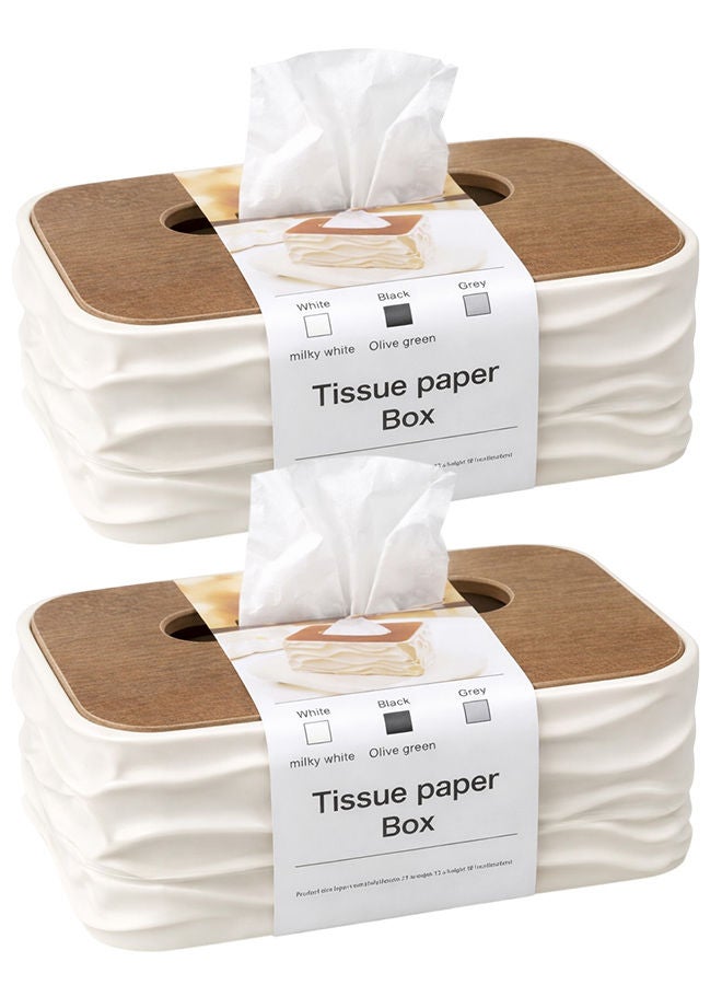 2 White Modern Tissue Box Cover with Lid – Decorative Rectangular Tissue Holder for Bathroom, Living Room, Bedroom & Office